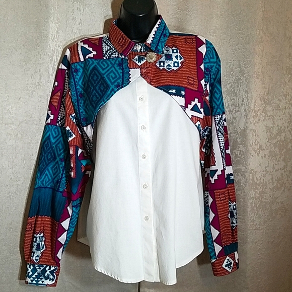 Awesome VTG Roughrider by Circle T Western Blouse  sz L - Picture 1 of 9